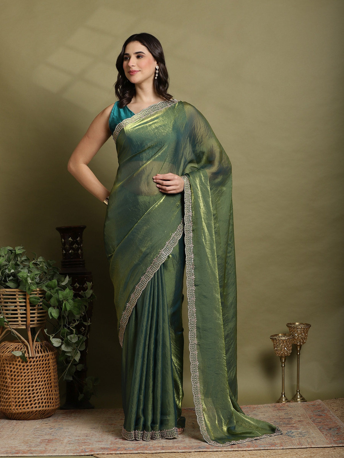 Green Embroidered Organza Saree