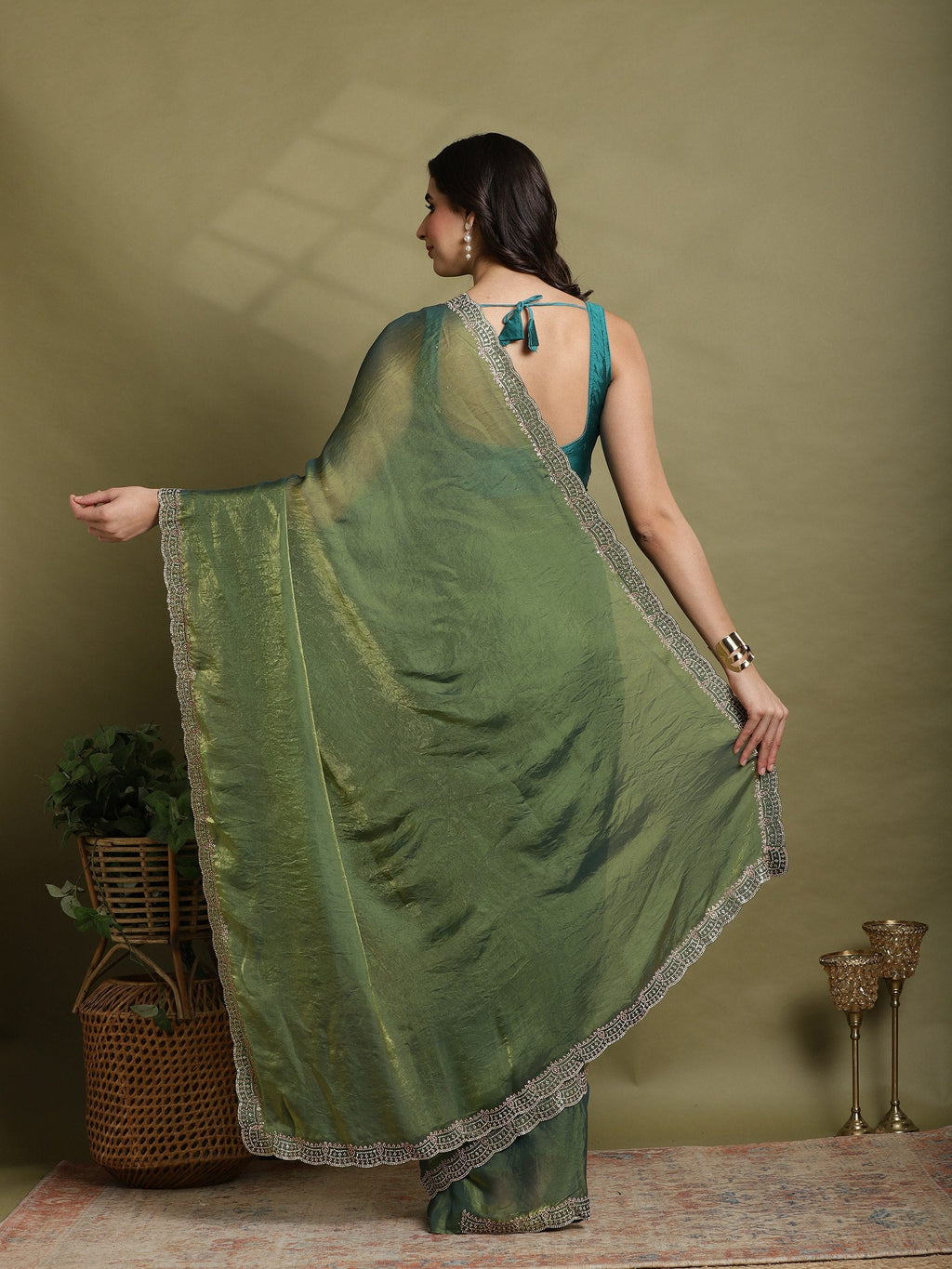 Green Embroidered Organza Saree