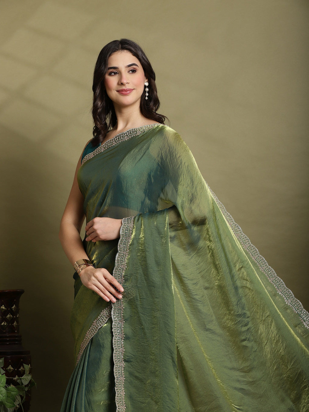 Green Embroidered Organza Saree