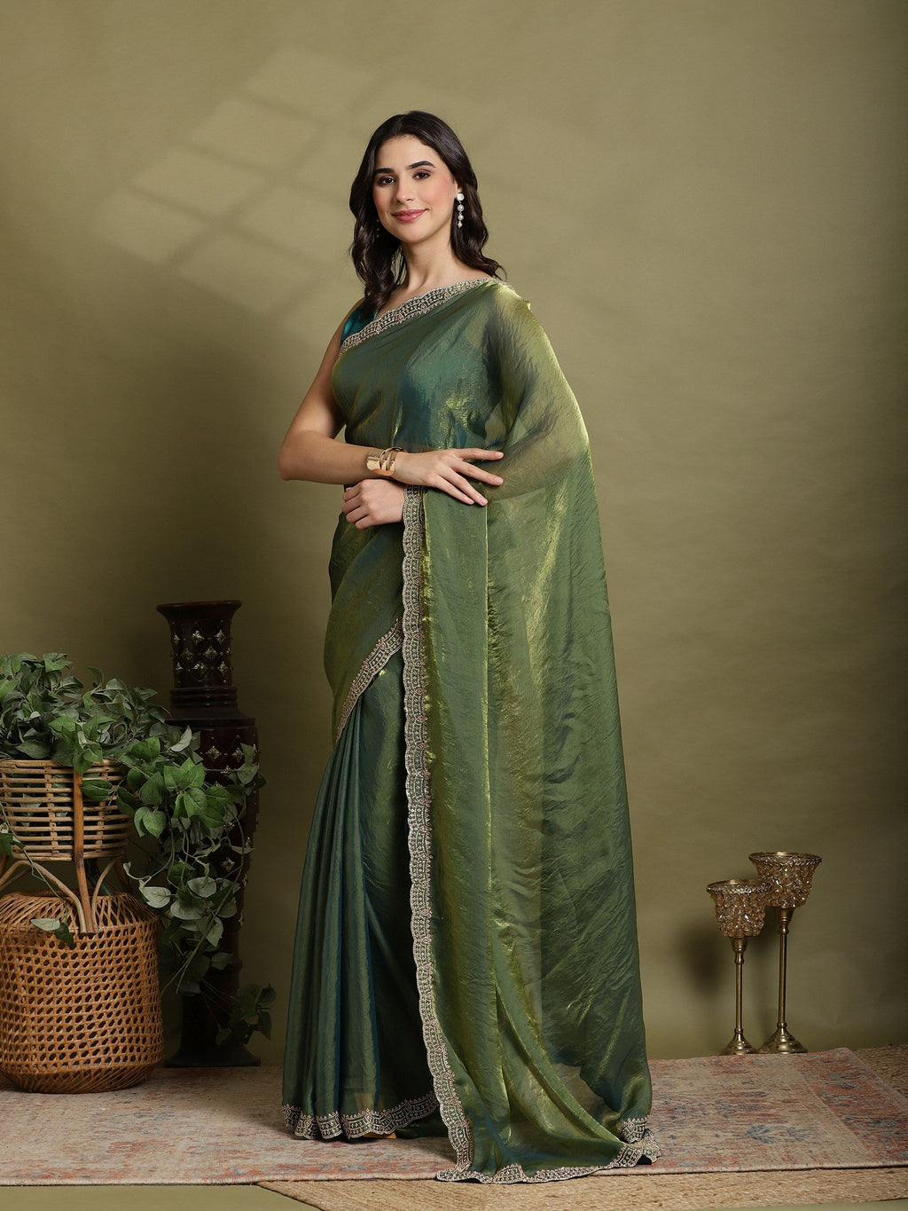 Green Embroidered Organza Saree