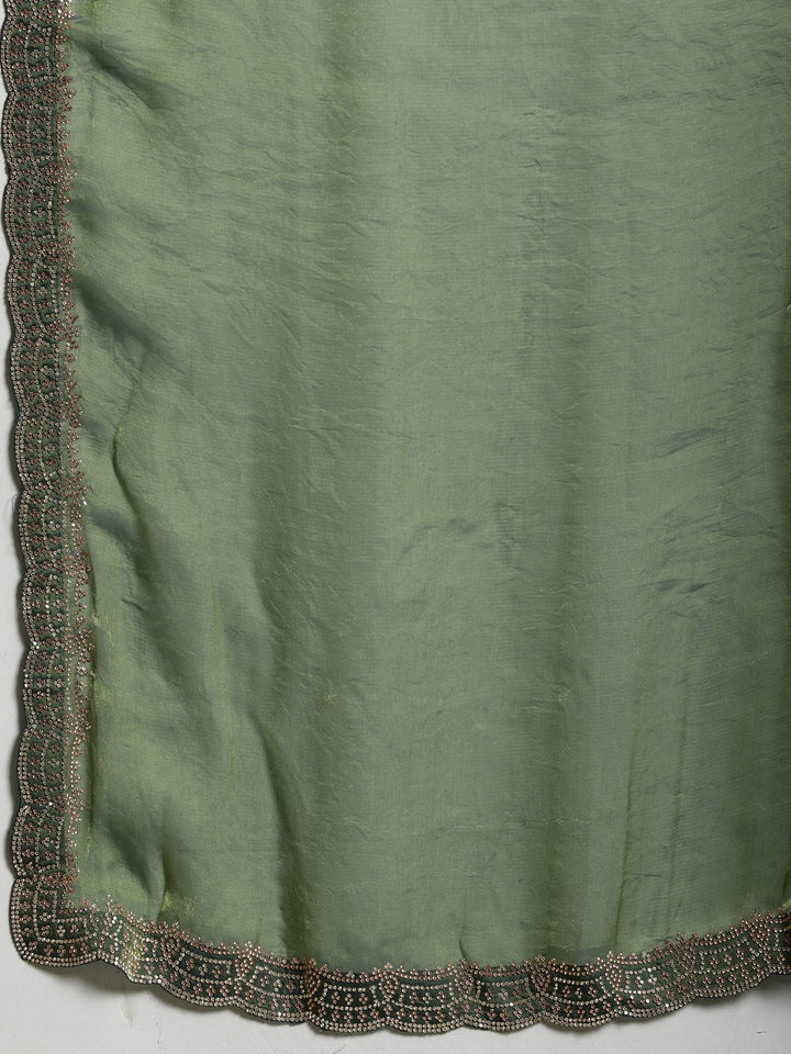 Green Embroidered Organza Saree