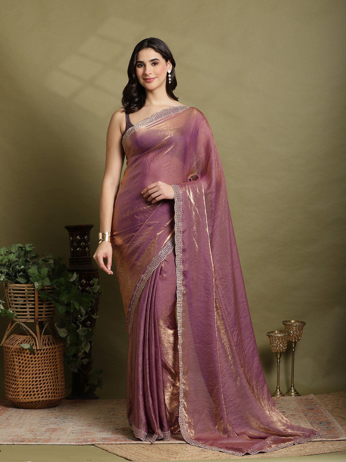 Lavender Embroidered Organza Saree