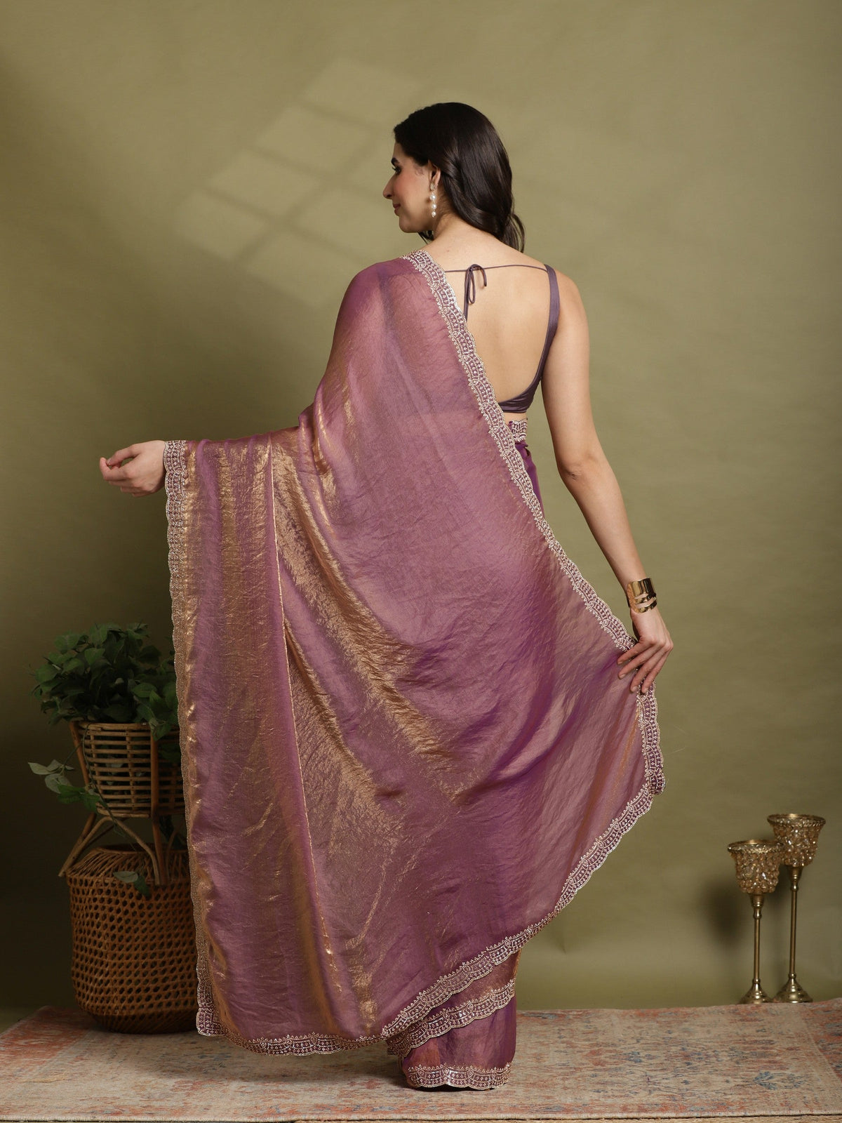 Lavender Embroidered Organza Saree