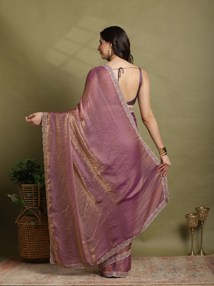Lavender Embroidered Organza Saree