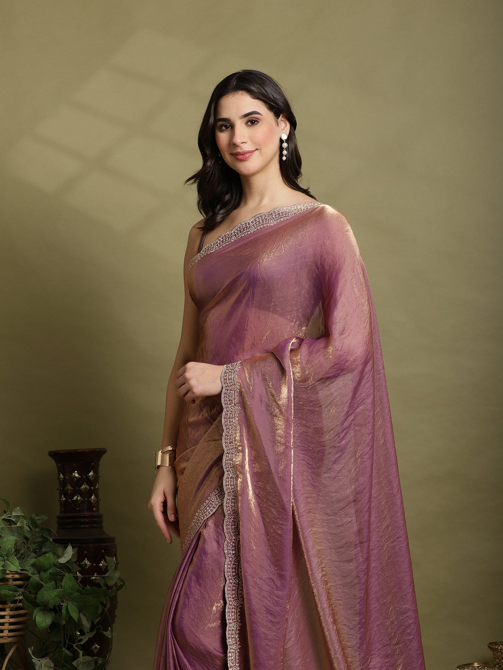 Lavender Embroidered Organza Saree