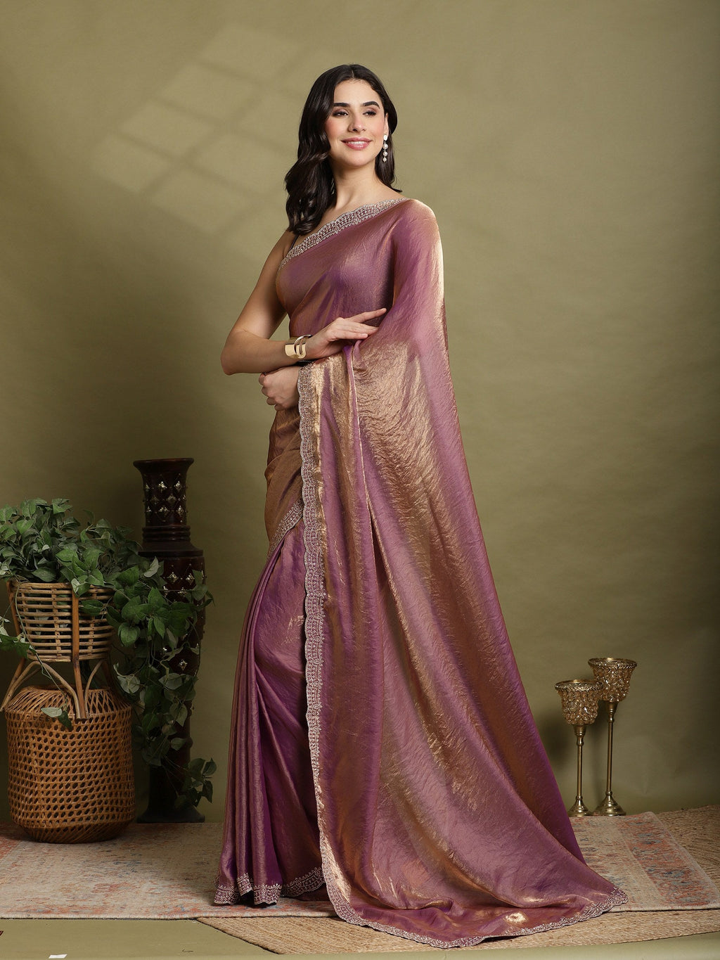 Lavender Embroidered Organza Saree