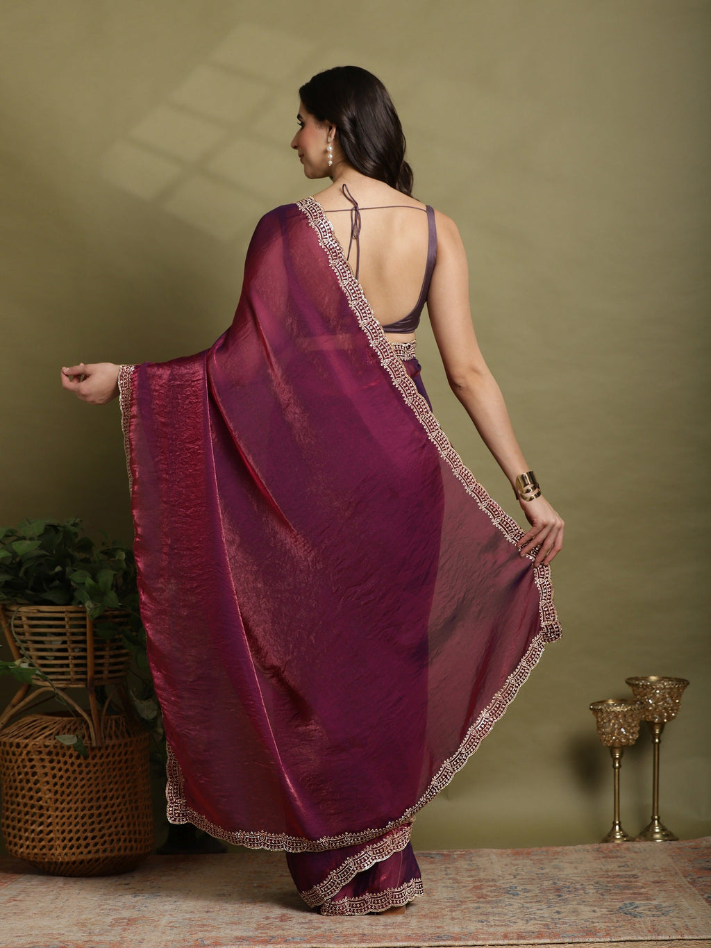 Magenta Embroidered Organza Saree