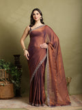Rust Embroidered Organza Saree