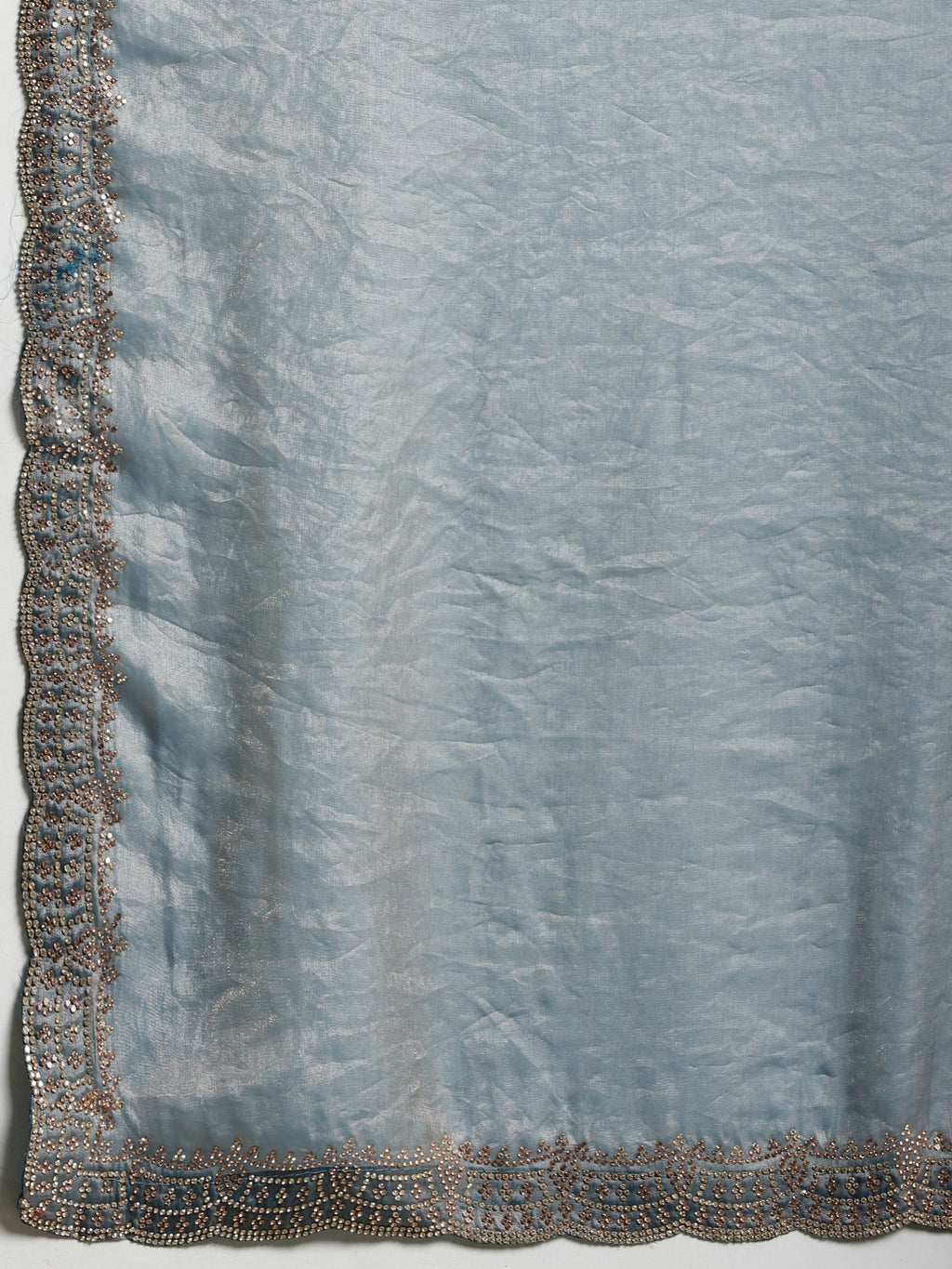 Teal Blue Embroidered Organza Saree