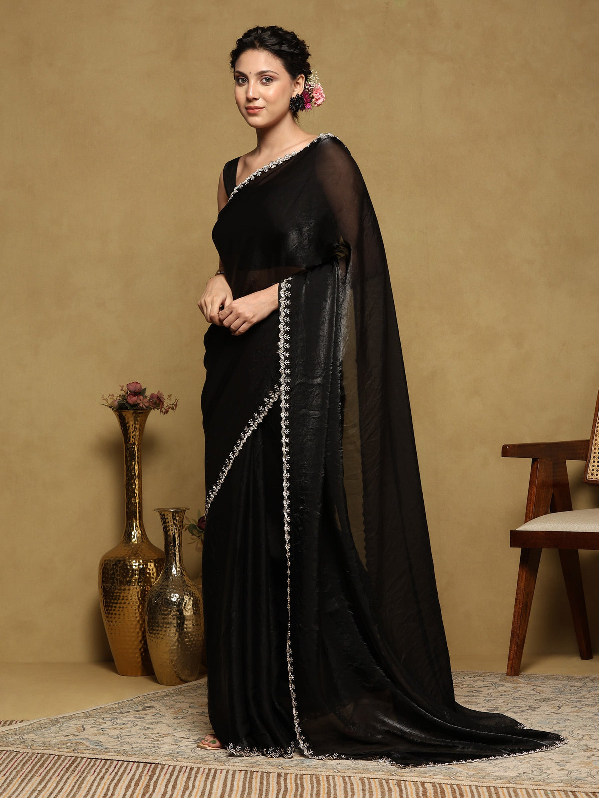 Black Embroidered Organza Saree