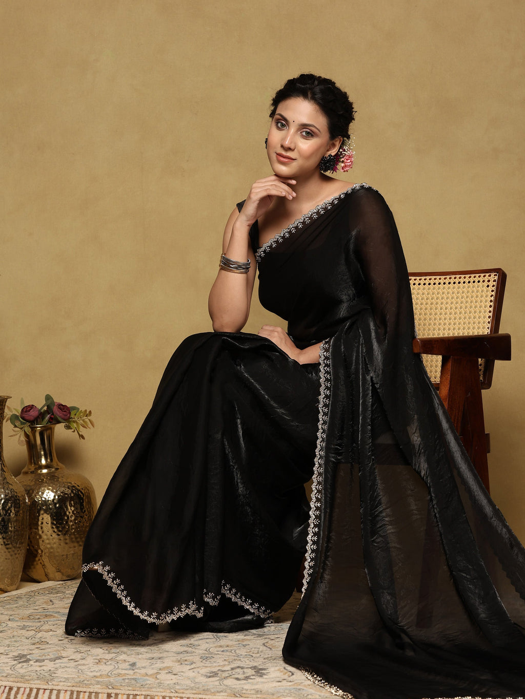 Black Embroidered Organza Saree