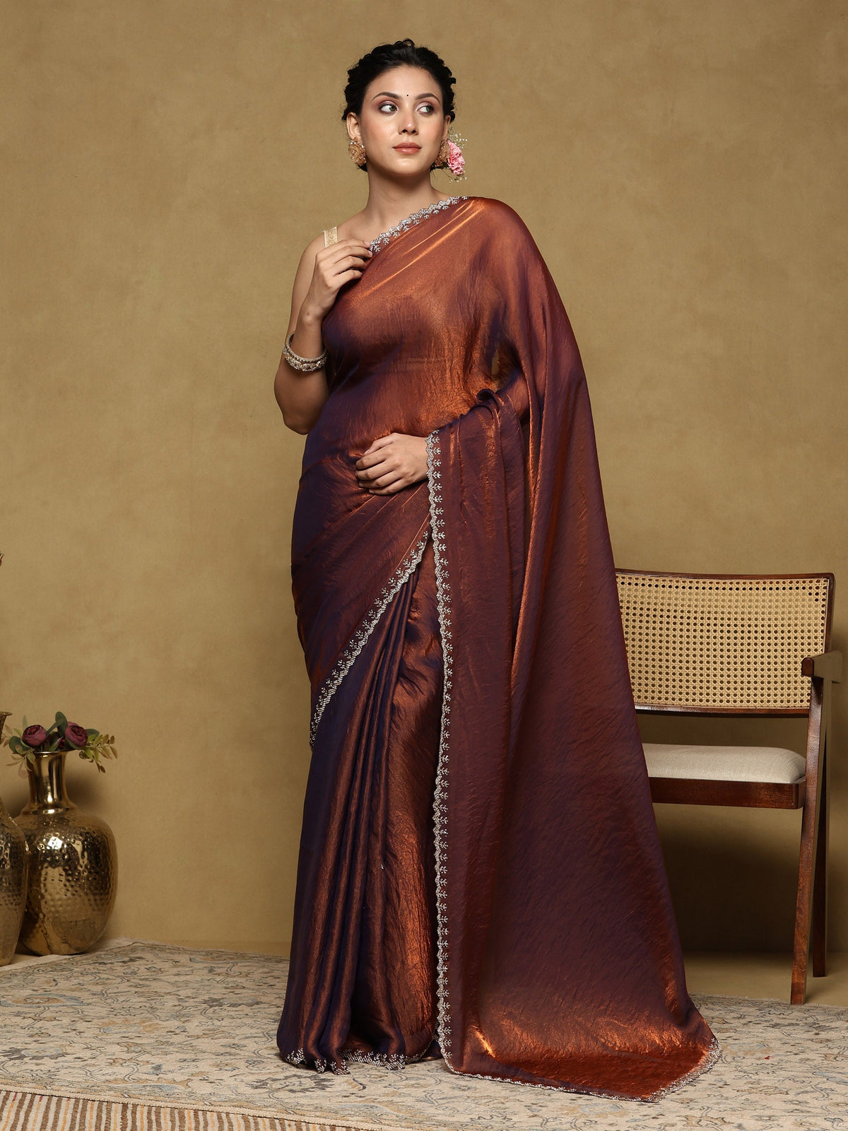 Blue Embroidered Organza Saree