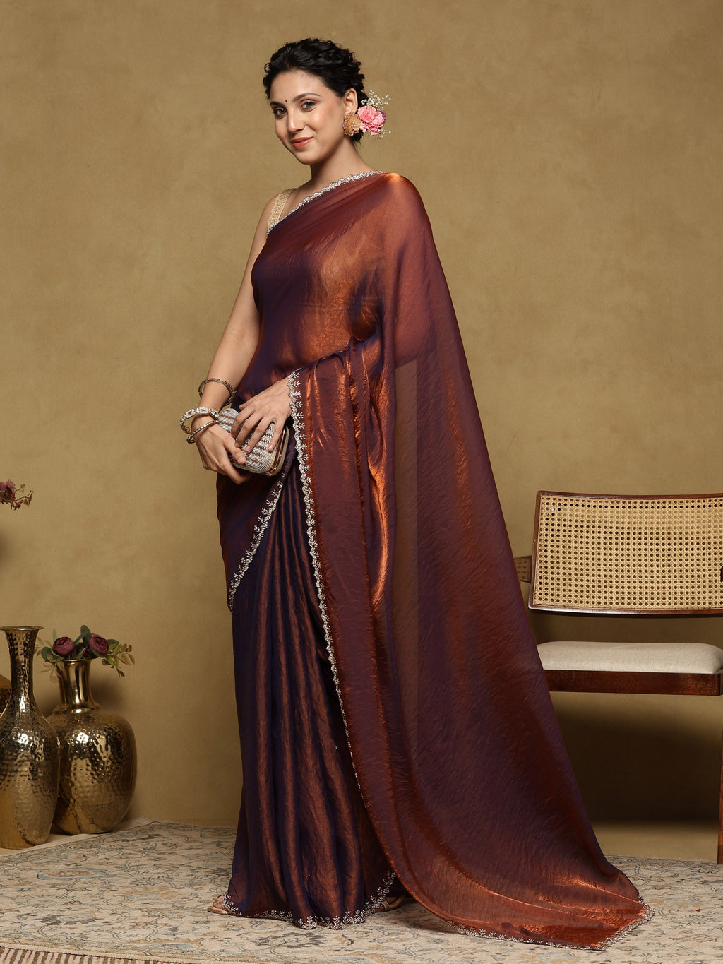 Blue Embroidered Organza Saree