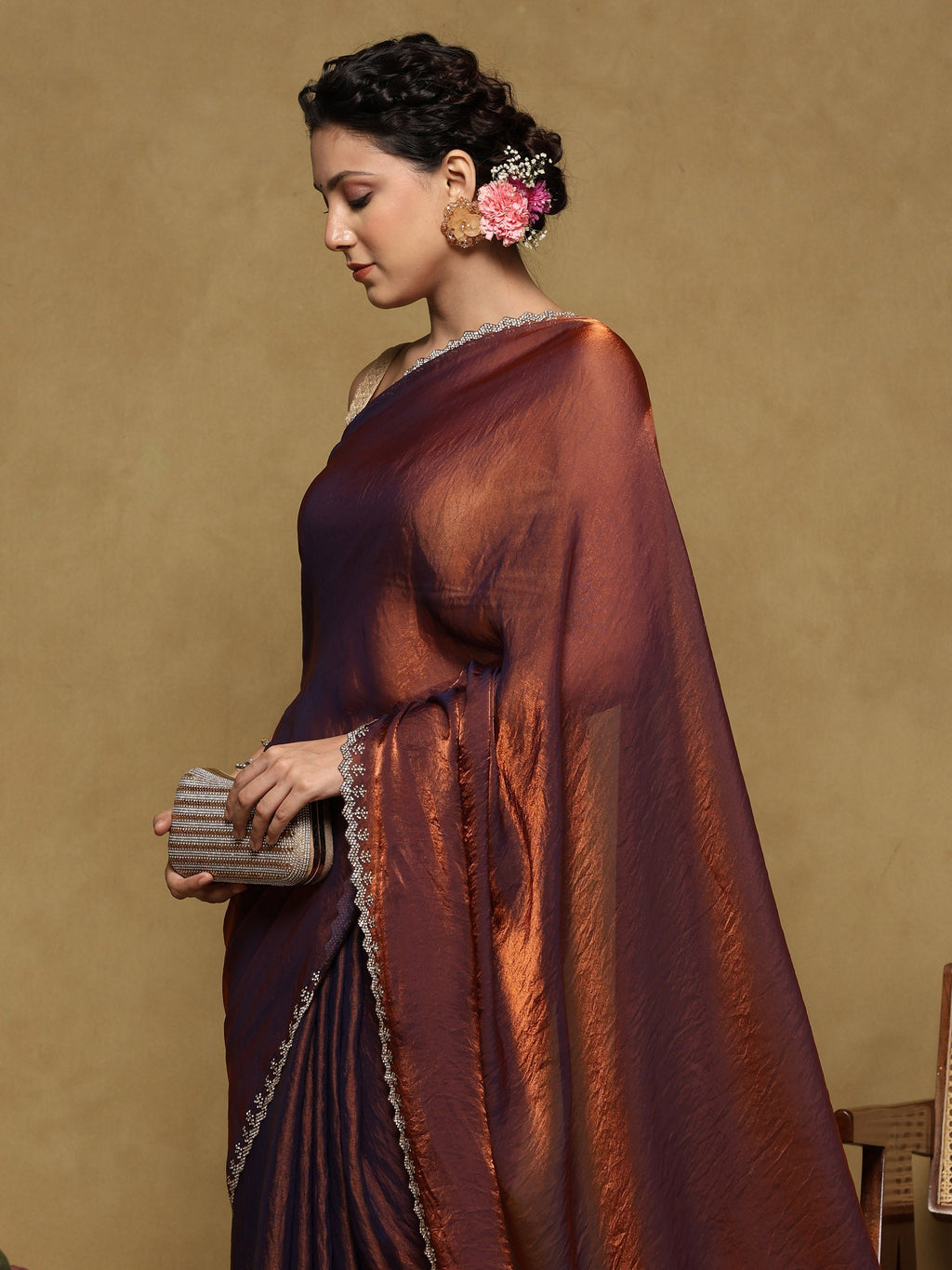 Blue Embroidered Organza Saree