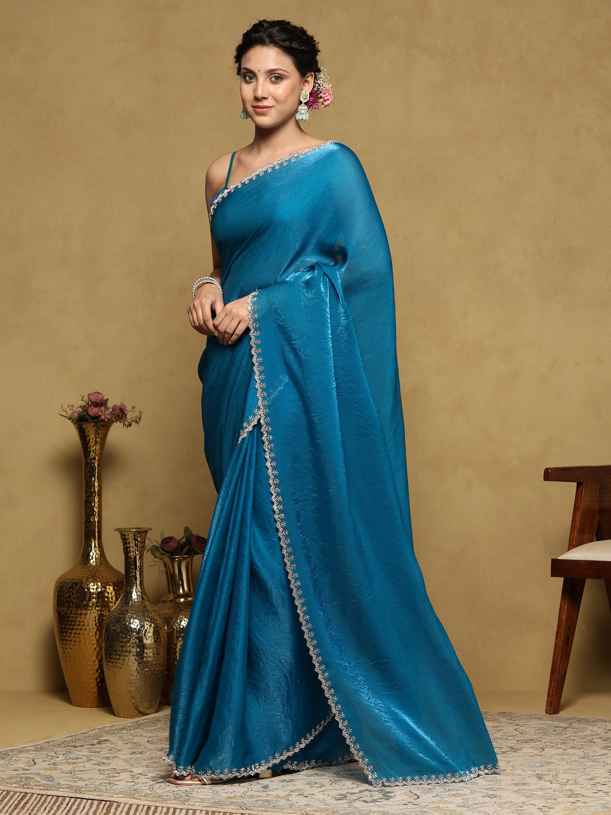 Firozee Embroidered Organza Saree