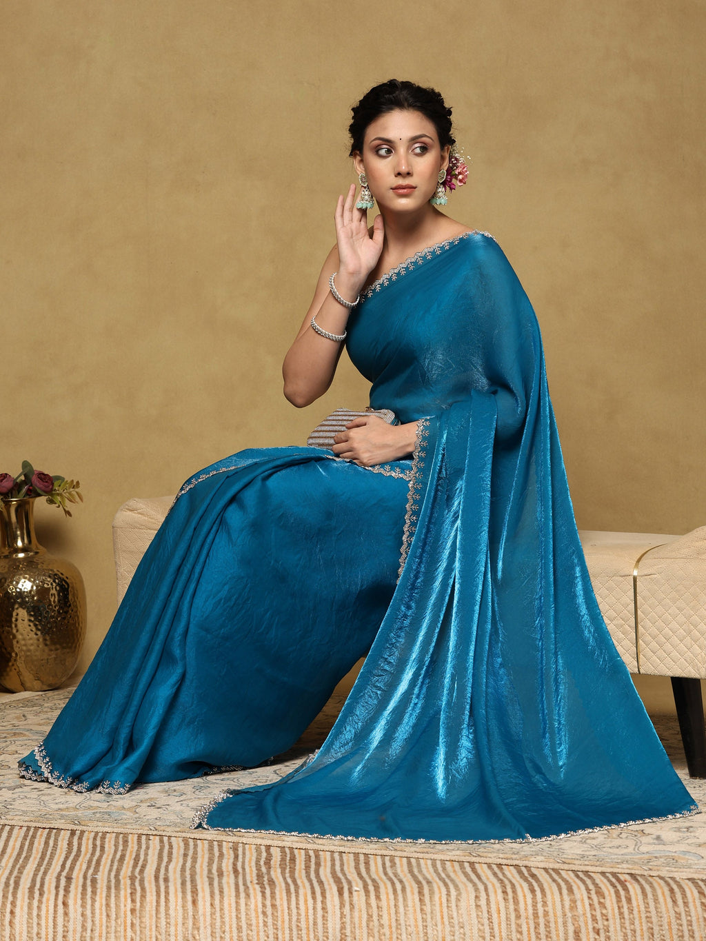 Firozee Embroidered Organza Saree