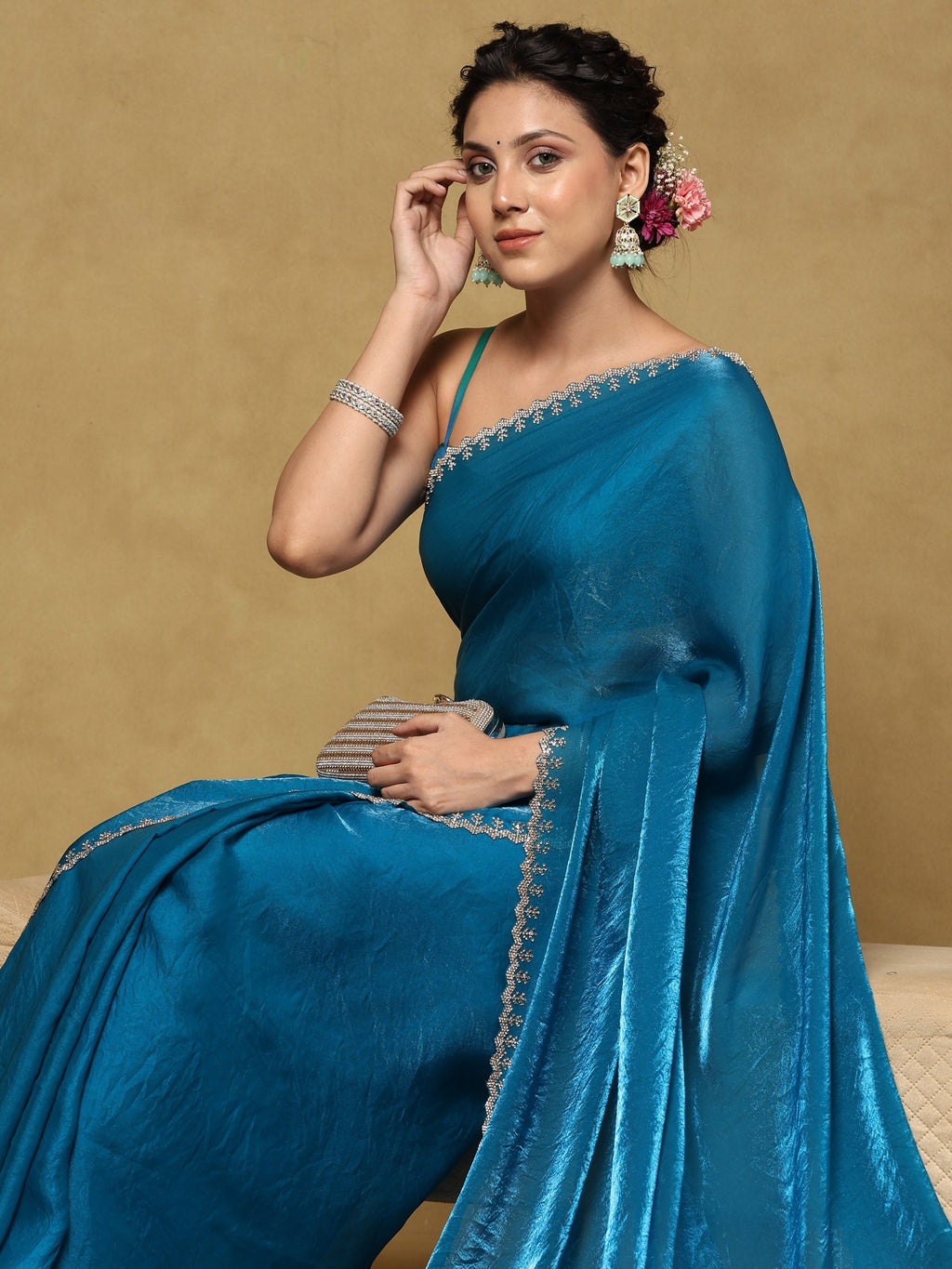 Firozee Embroidered Organza Saree