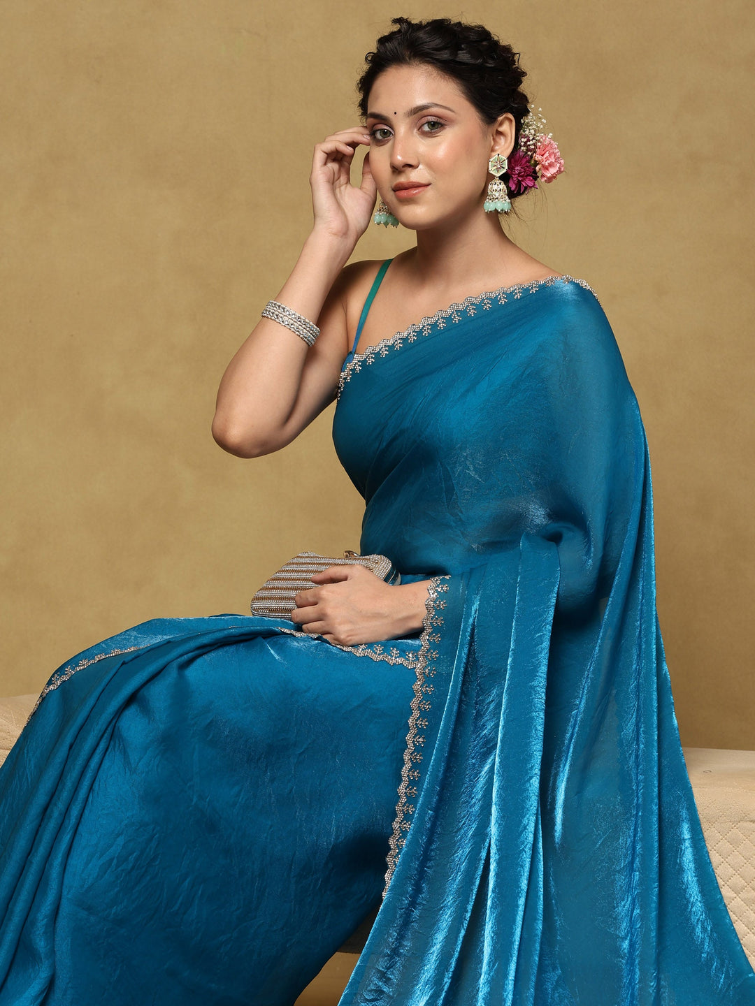 Firozee Embroidered Organza Saree