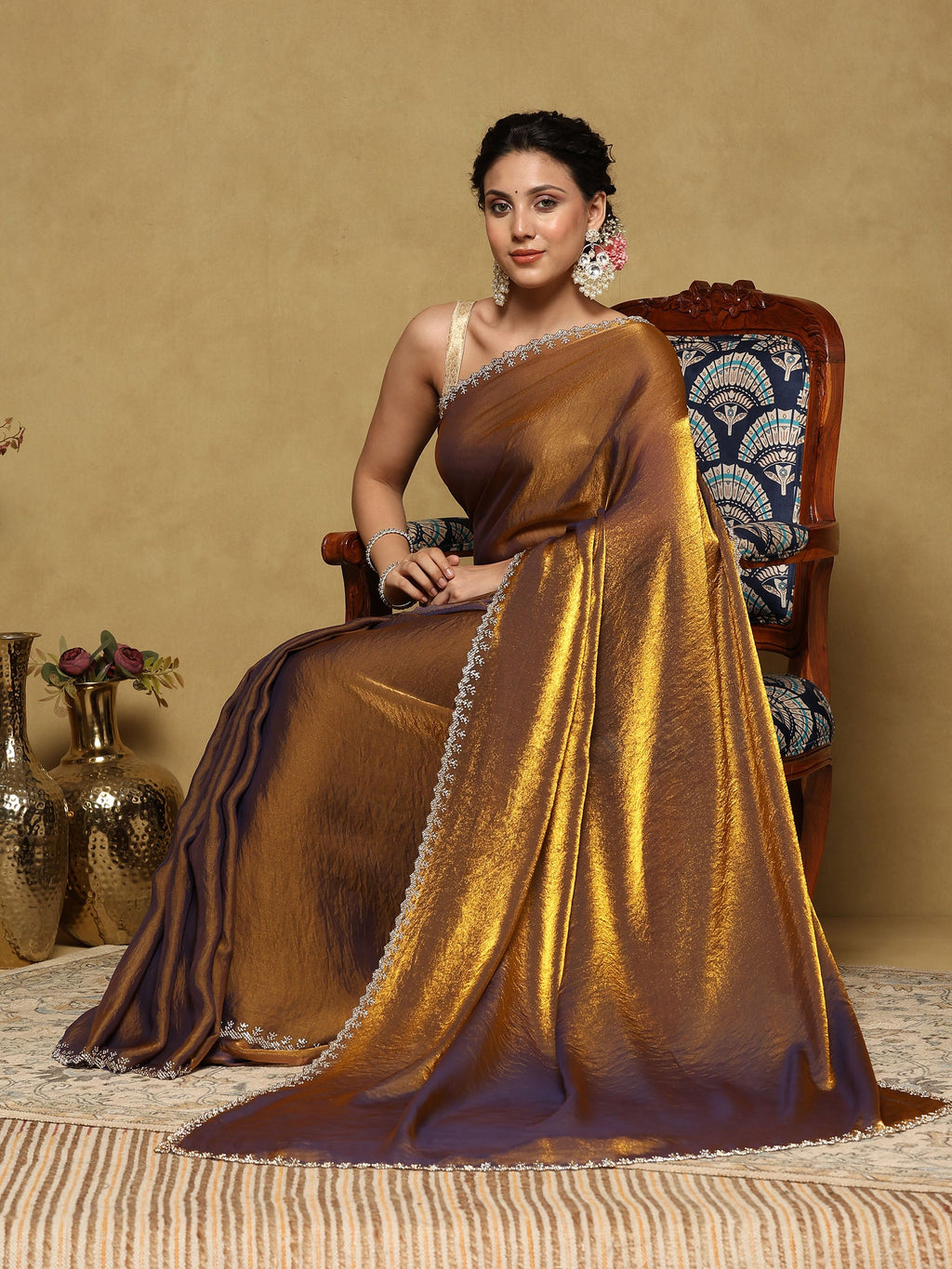 Gold Embroidered Organza Saree