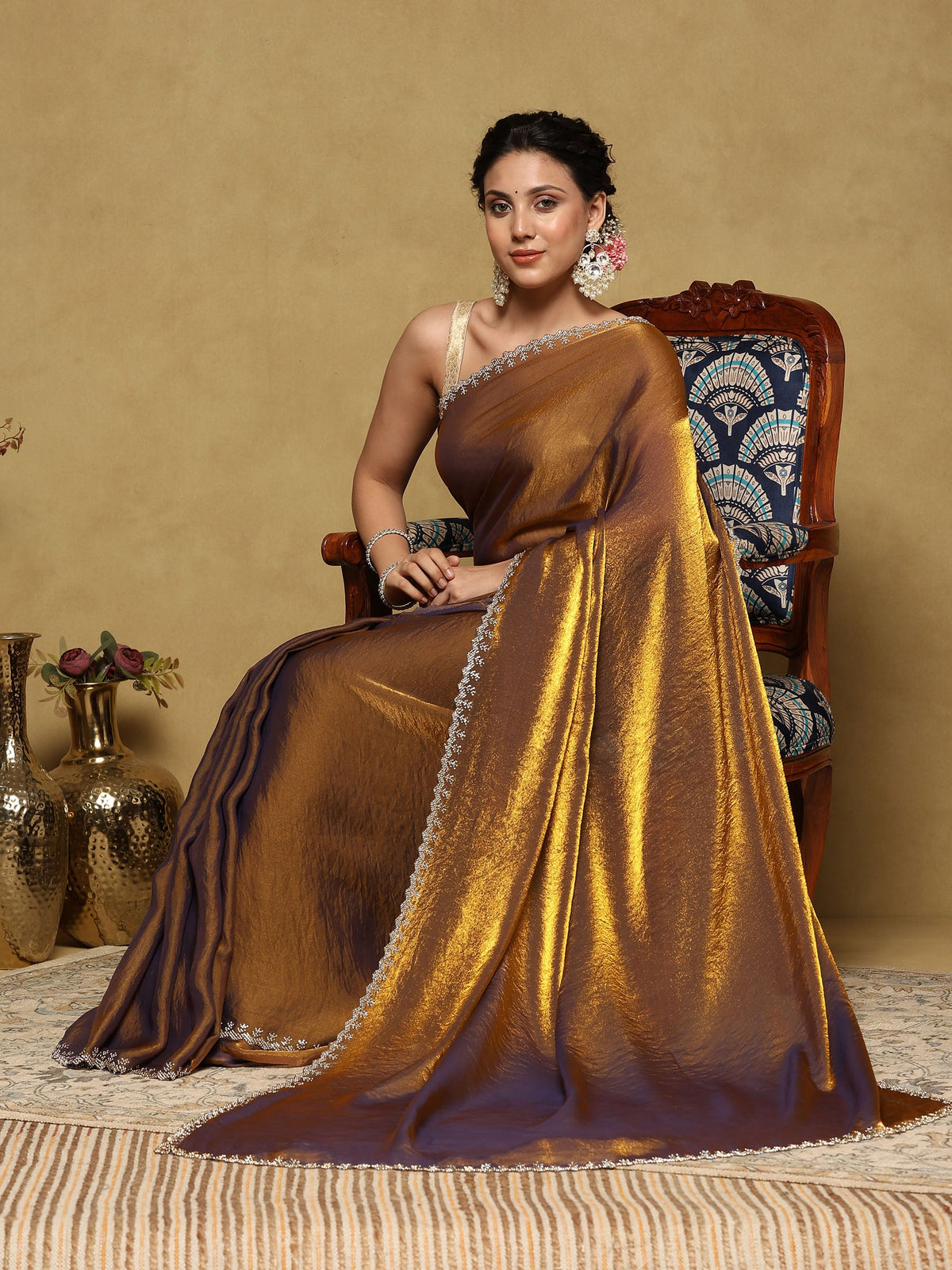 Gold Embroidered Organza Saree