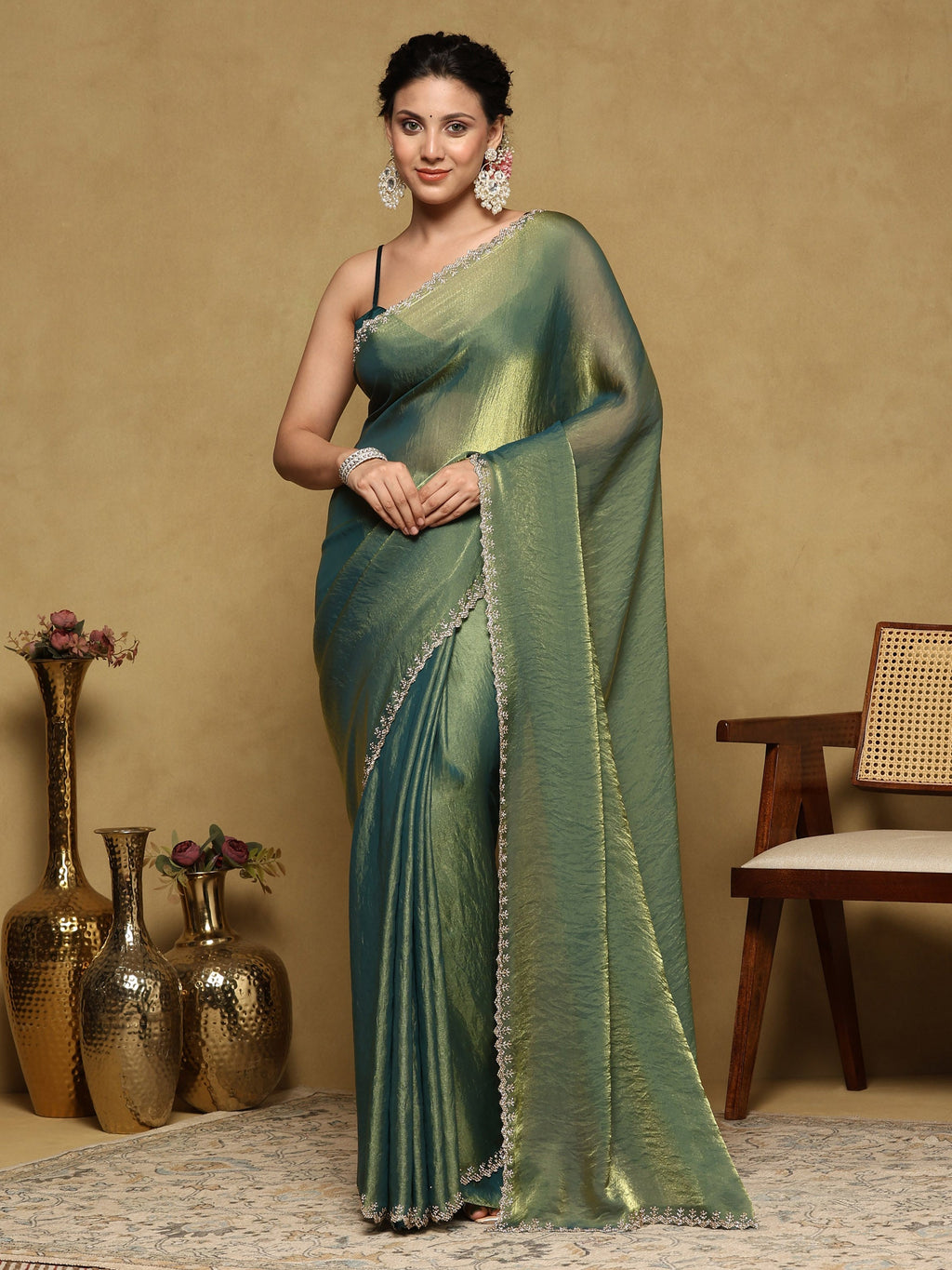 Green Embroidered Organza Saree