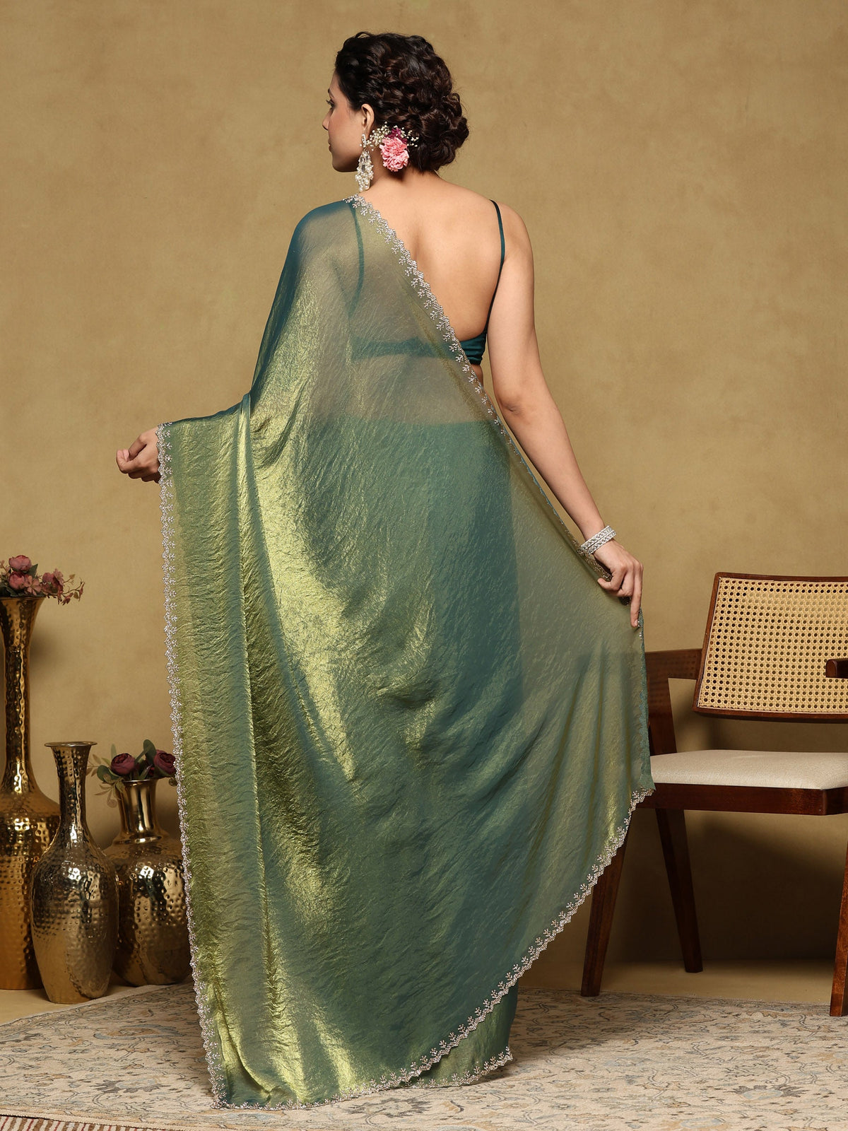 Green Embroidered Organza Saree