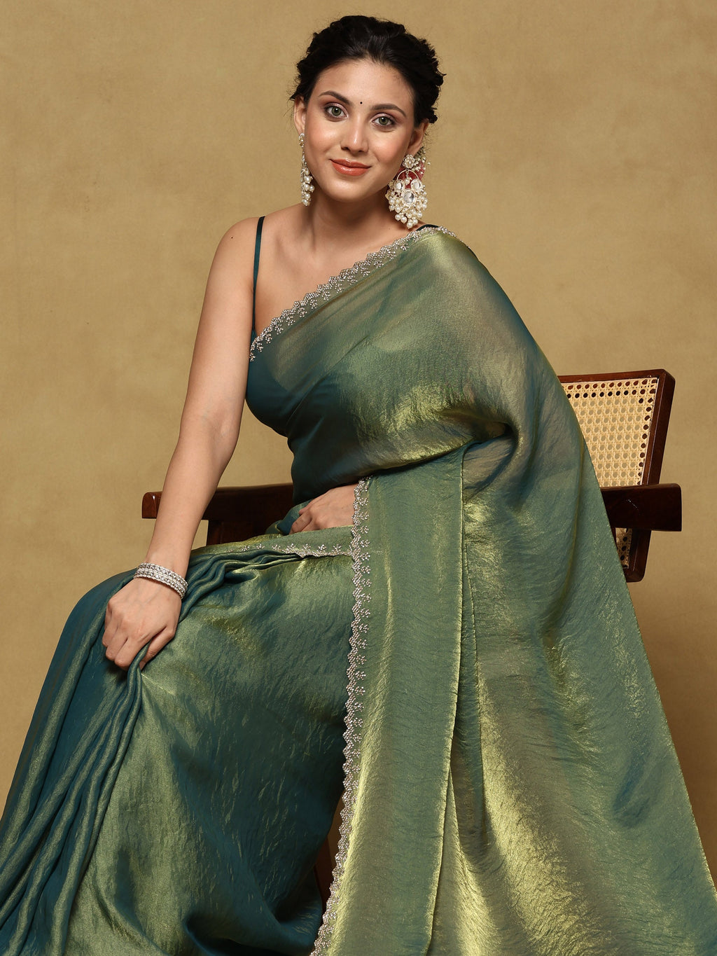 Green Embroidered Organza Saree