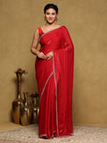 Hot Pink Embroidered Organza Saree