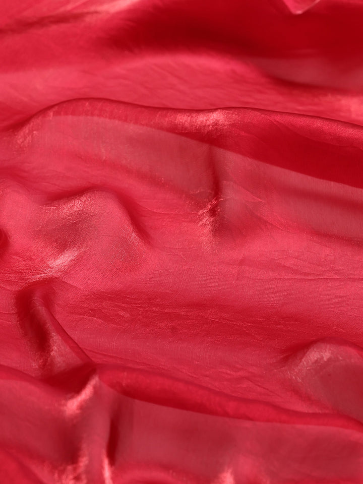 Hot Pink Embroidered Organza Saree