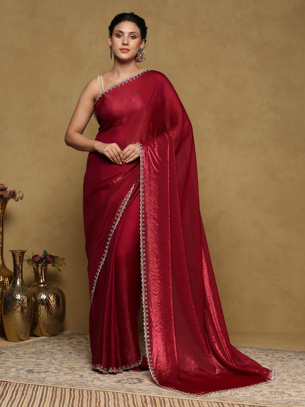 Magenta Embroidered Organza Saree