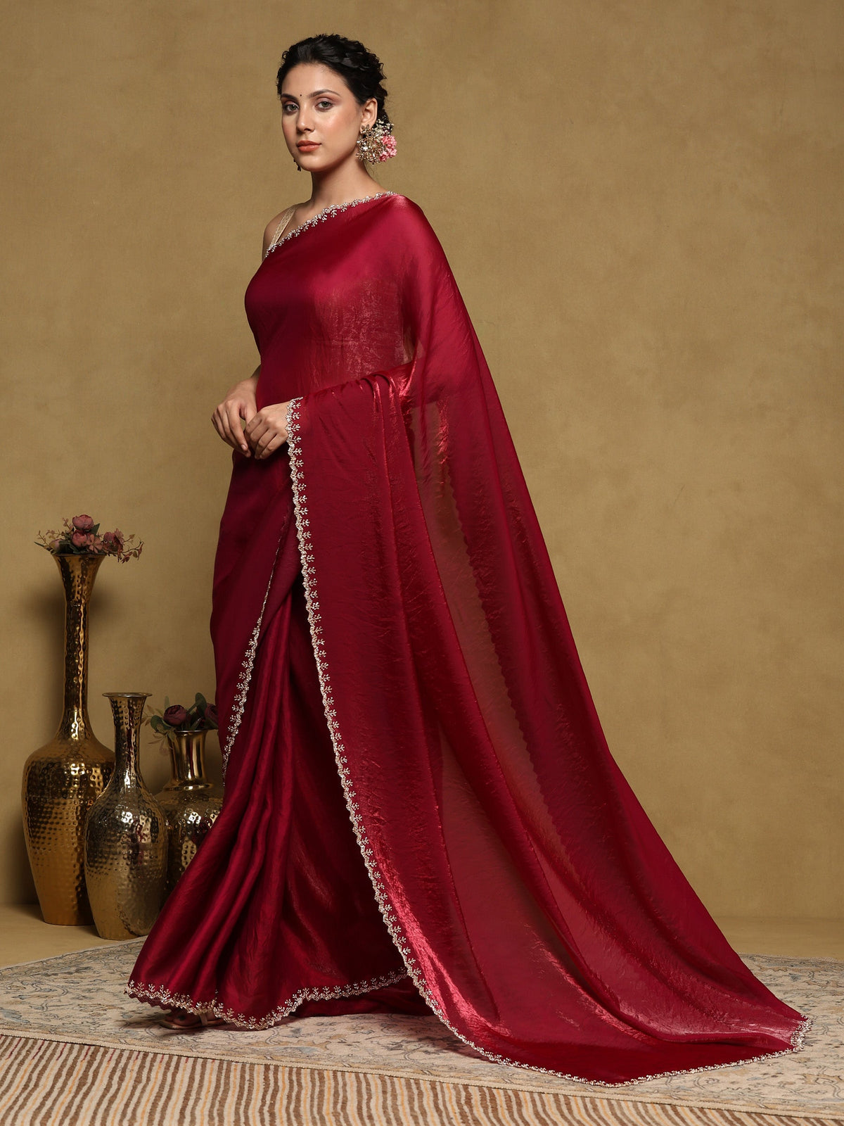 Magenta Embroidered Organza Saree