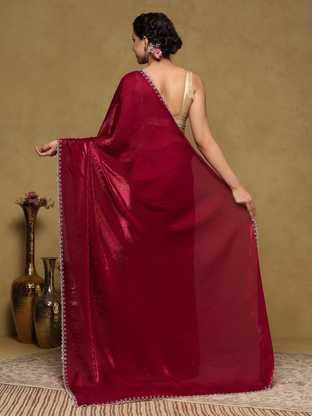 Magenta Embroidered Organza Saree