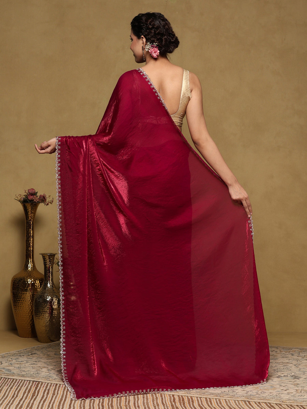 Magenta Embroidered Organza Saree