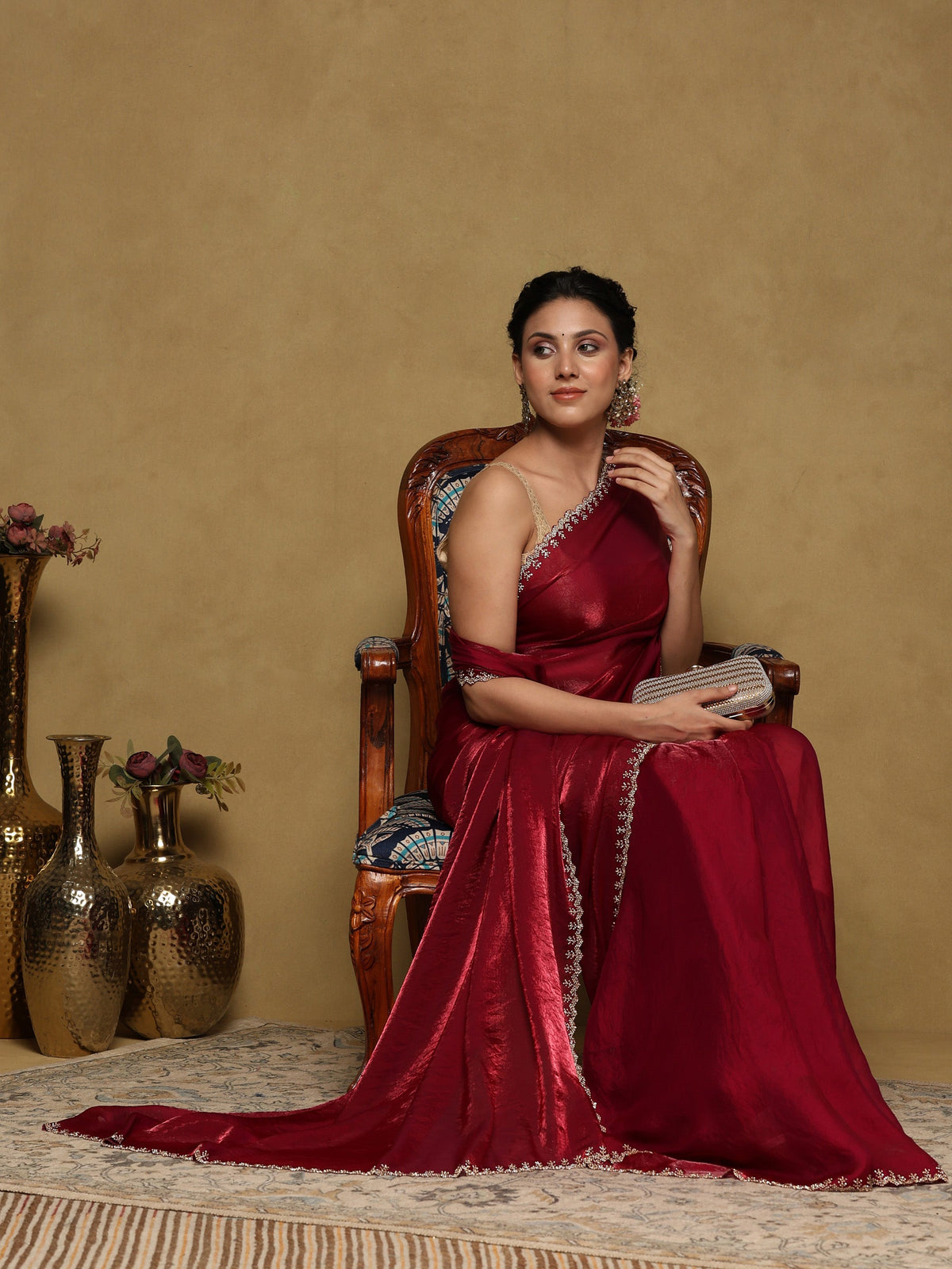 Magenta Embroidered Organza Saree
