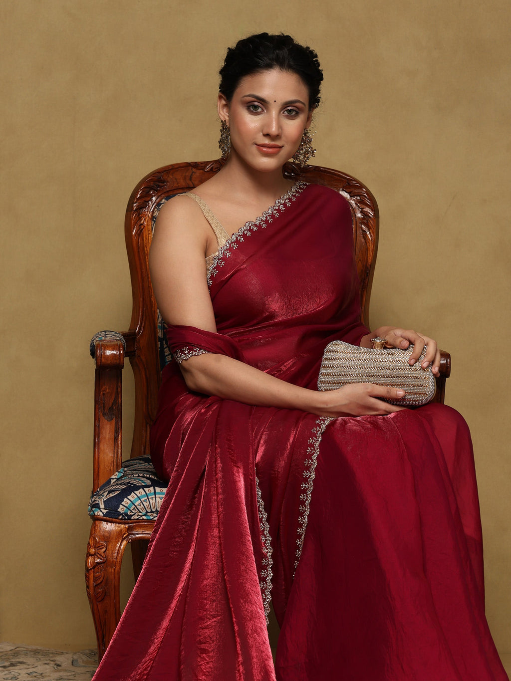 Magenta Embroidered Organza Saree