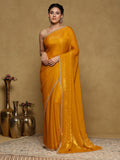 Mustard Embroidered Organza Saree