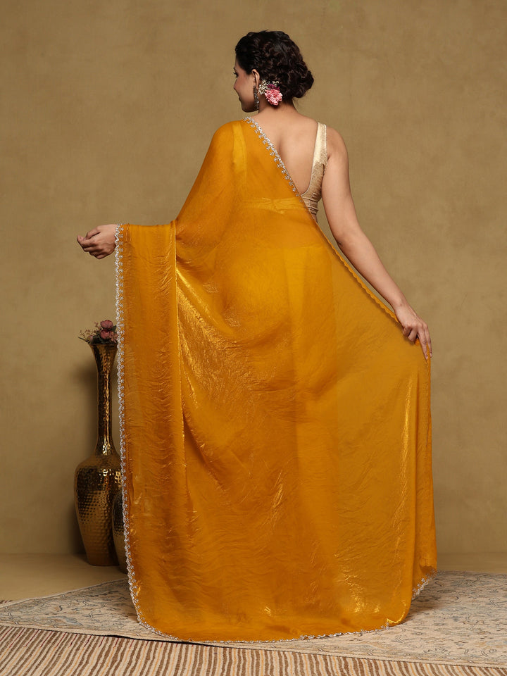 Mustard Embroidered Organza Saree