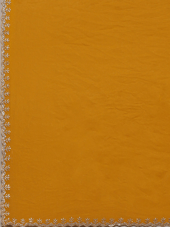 Mustard Embroidered Organza Saree