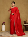 Red Embroidered Organza Saree