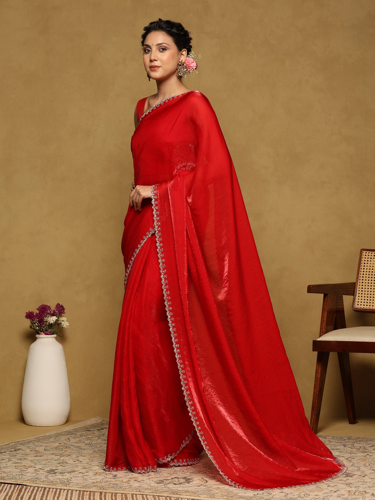 Red Embroidered Organza Saree