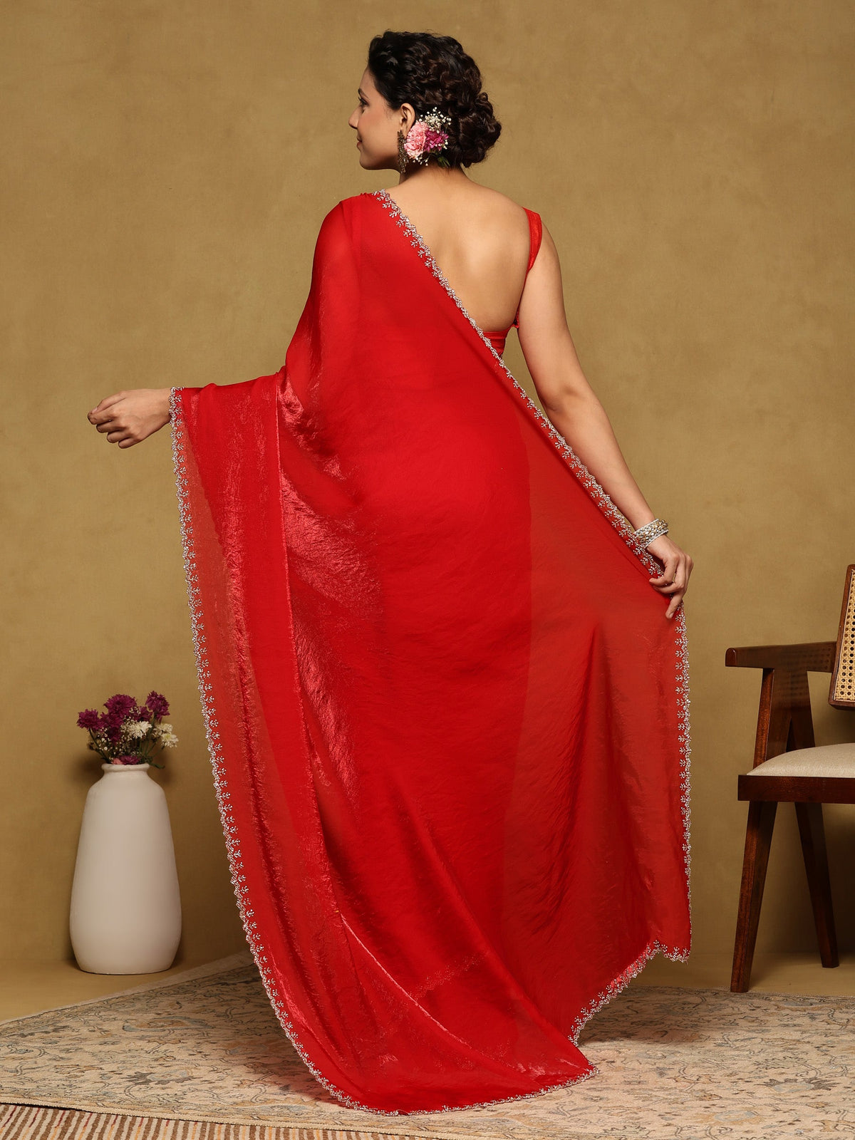 Red Embroidered Organza Saree