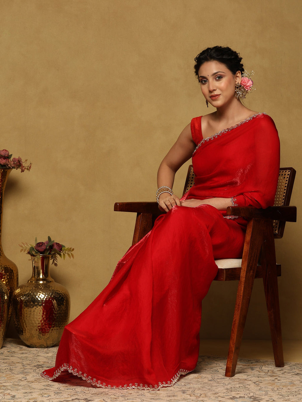 Red Embroidered Organza Saree