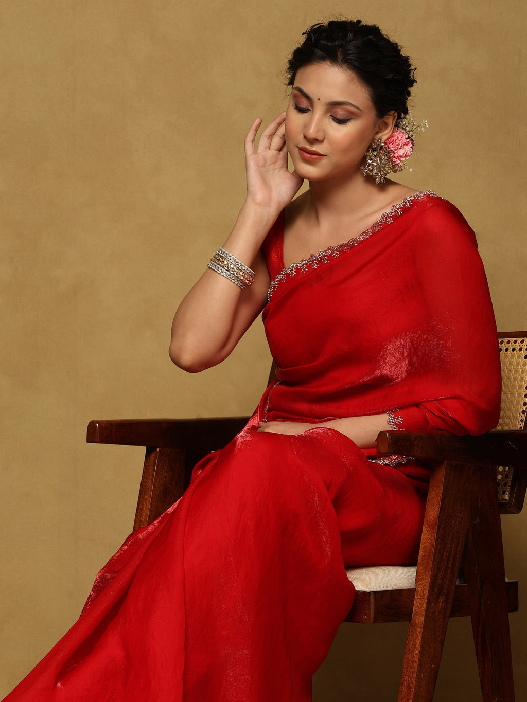 Red Embroidered Organza Saree