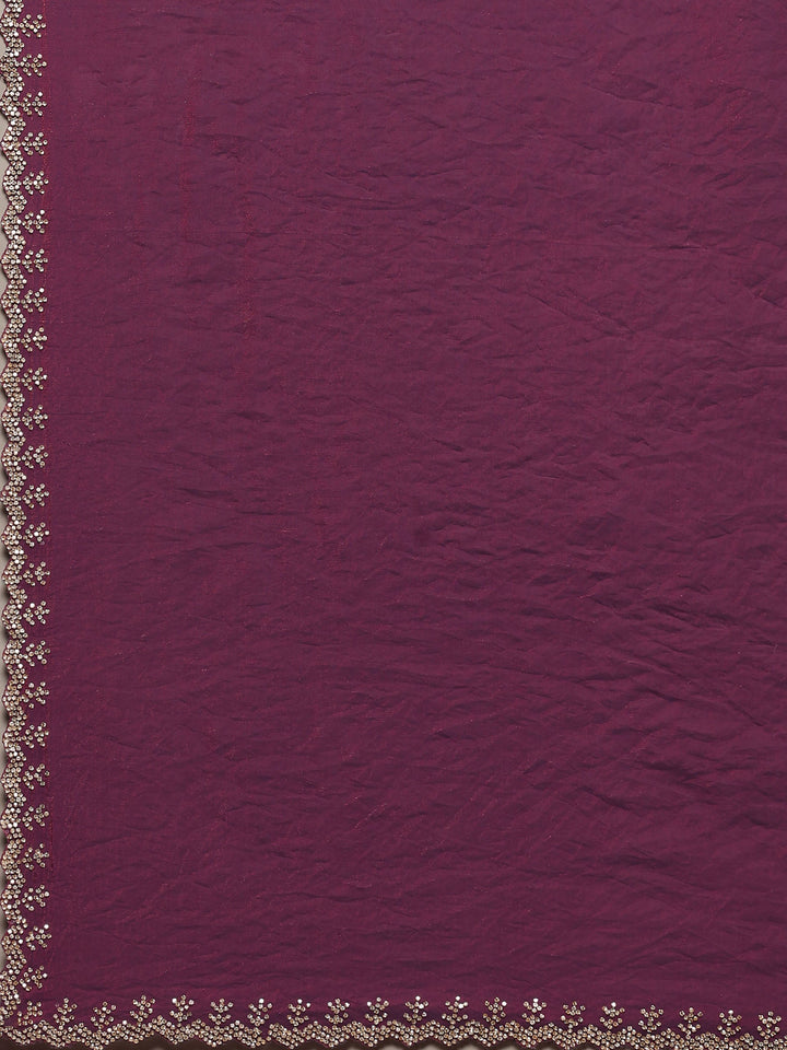 Wine Embroidered Organza Saree