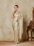 Beige Embroidered Tissue Saree