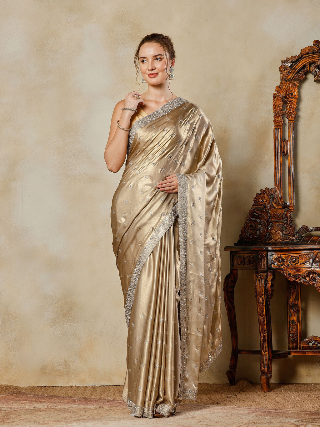 Grey Embroidered Tissue Saree