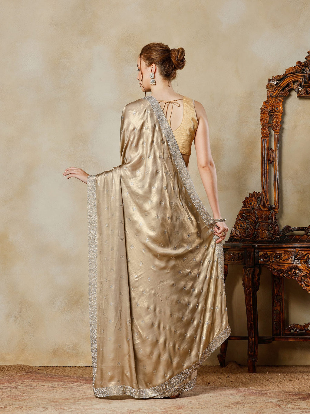 Grey Embroidered Tissue Saree