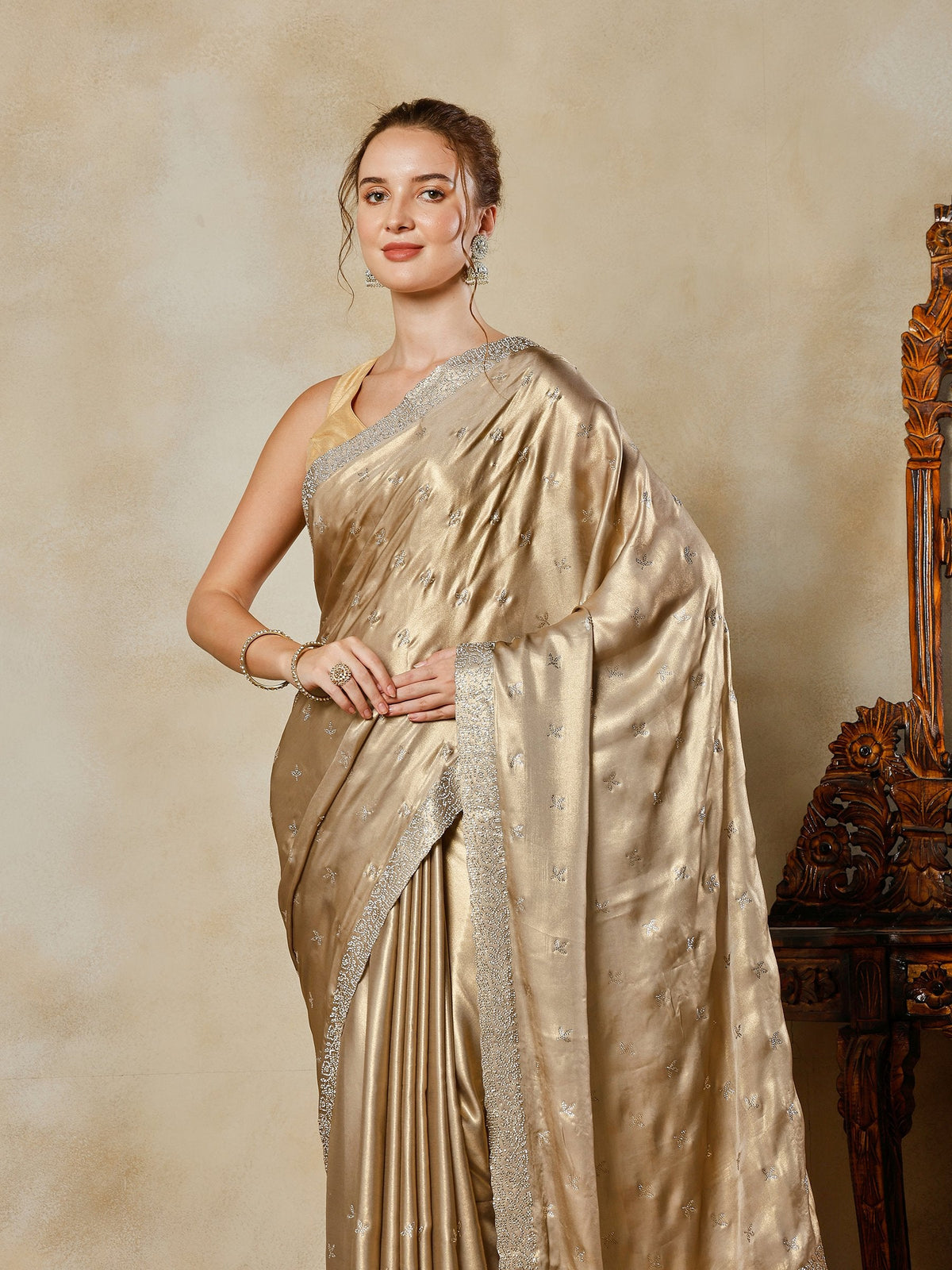 Grey Embroidered Tissue Saree