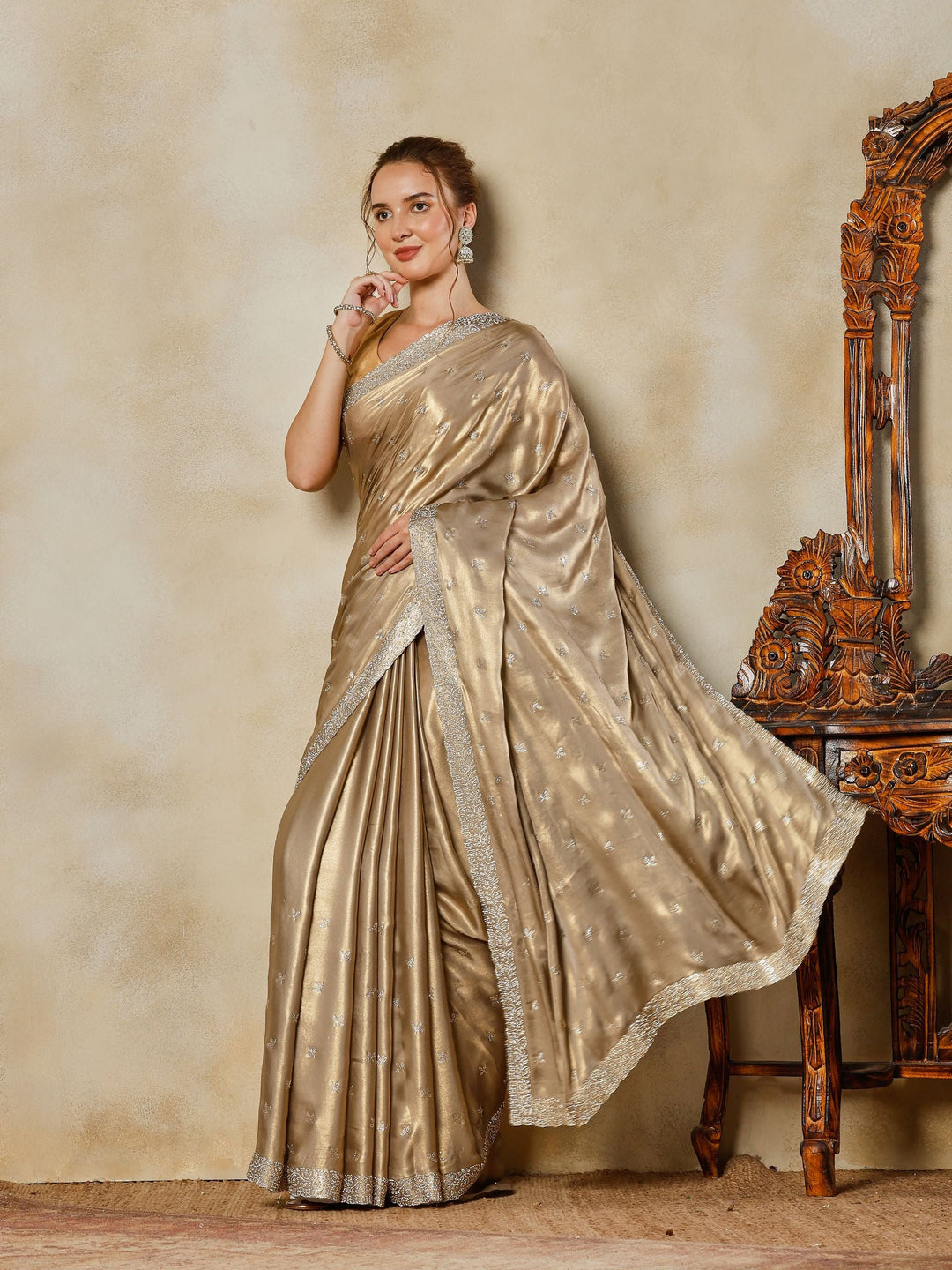 Grey Embroidered Tissue Saree