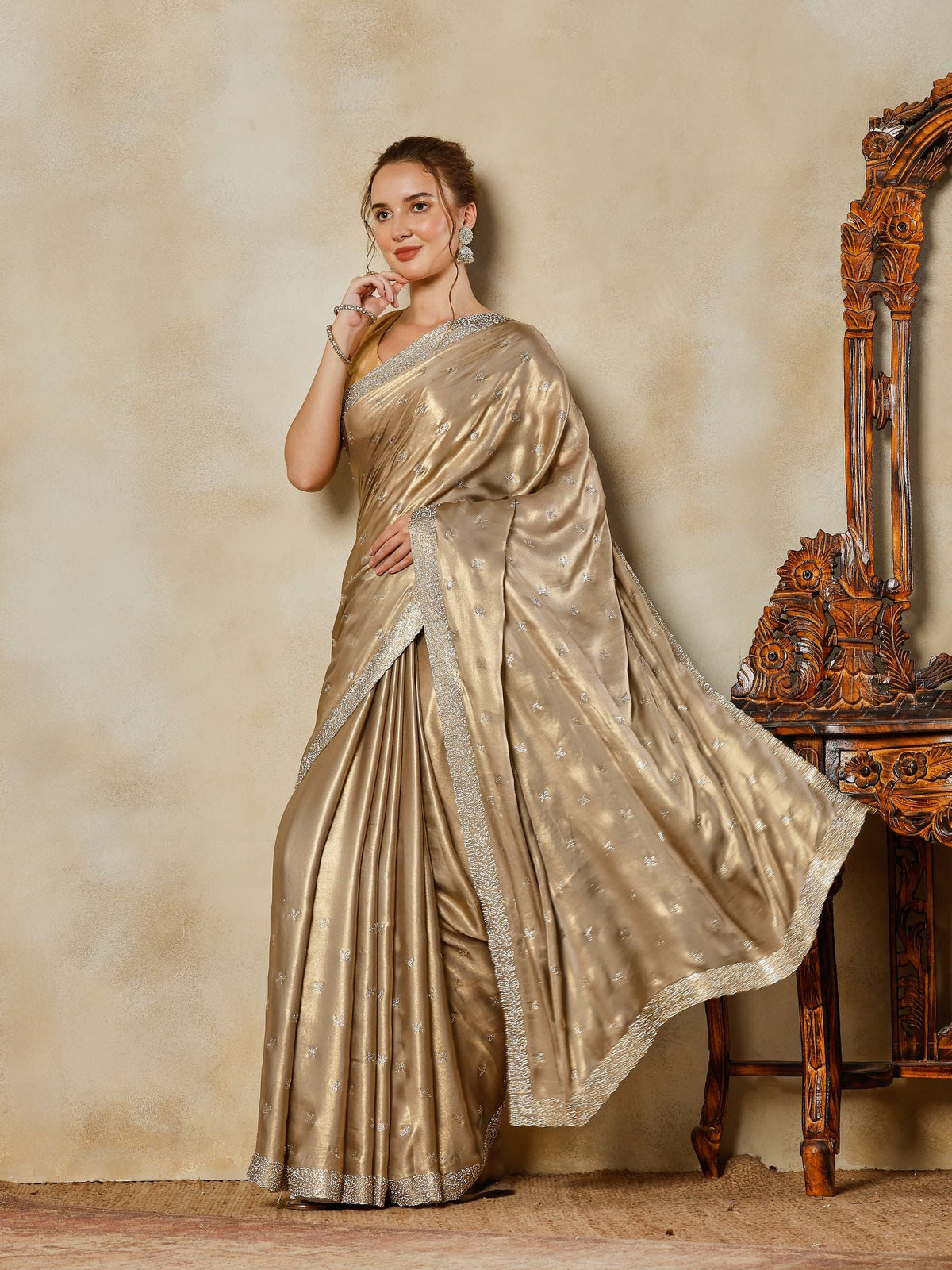 Grey Embroidered Tissue Saree